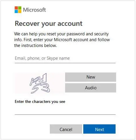 use microsoft reset page to bypass password