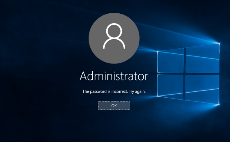windows 10 incorrect password