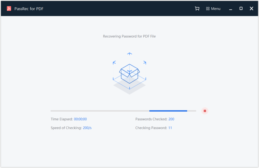 pdf password crack in progress