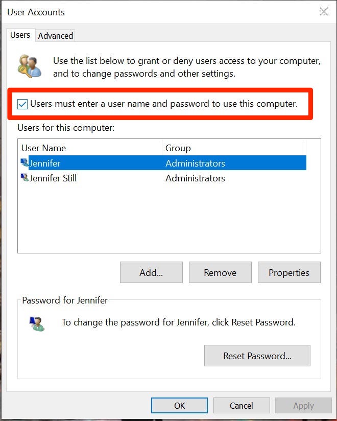 windows 10 user account