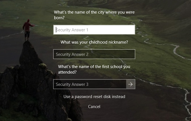 Reset Password with Security Questions